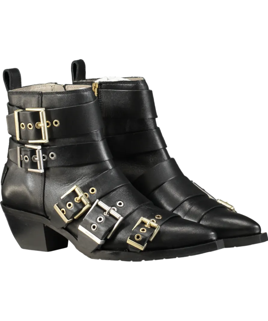 AllSaints Black Jane Buckle Pointed Leather Boots UK 8 EU 41 👠