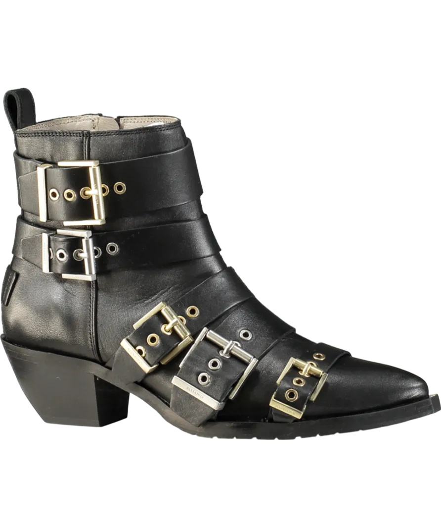 AllSaints Black Jane Buckle Pointed Leather Boots UK 8 EU 41 👠