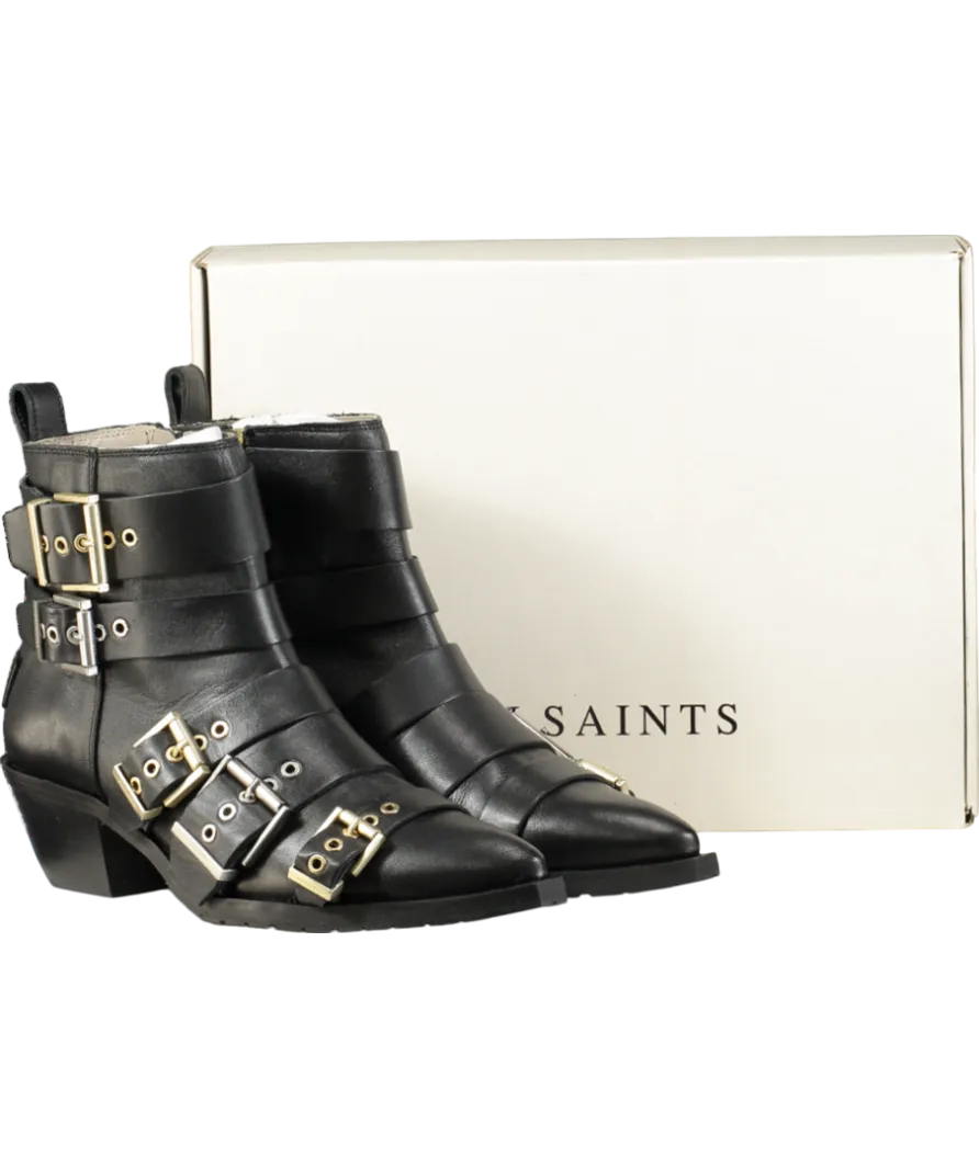 AllSaints Black Jane Buckle Pointed Leather Boots UK 8 EU 41 👠