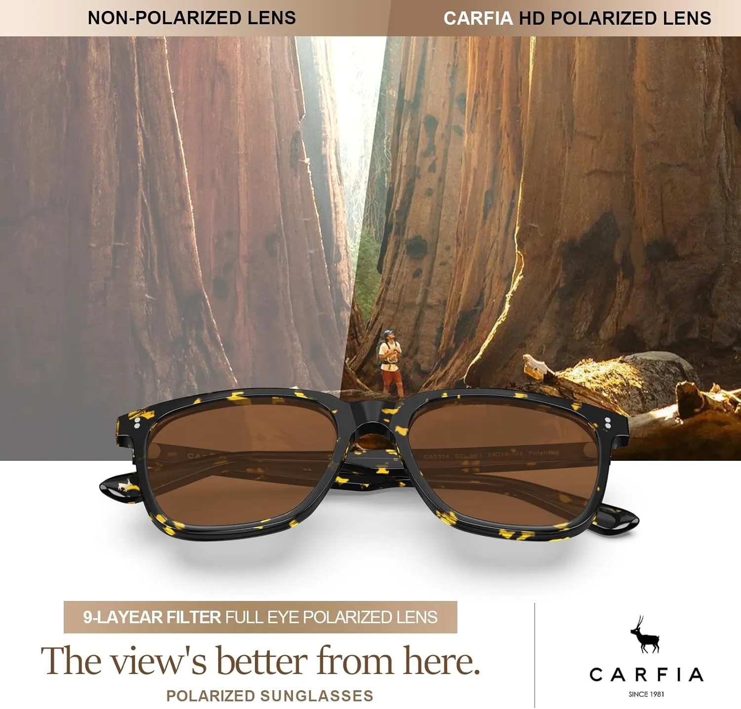 CARFIA Acetate Polarized Sunglasses for Men UV400 Protection Classic Retro Square Shades Driving Glasses