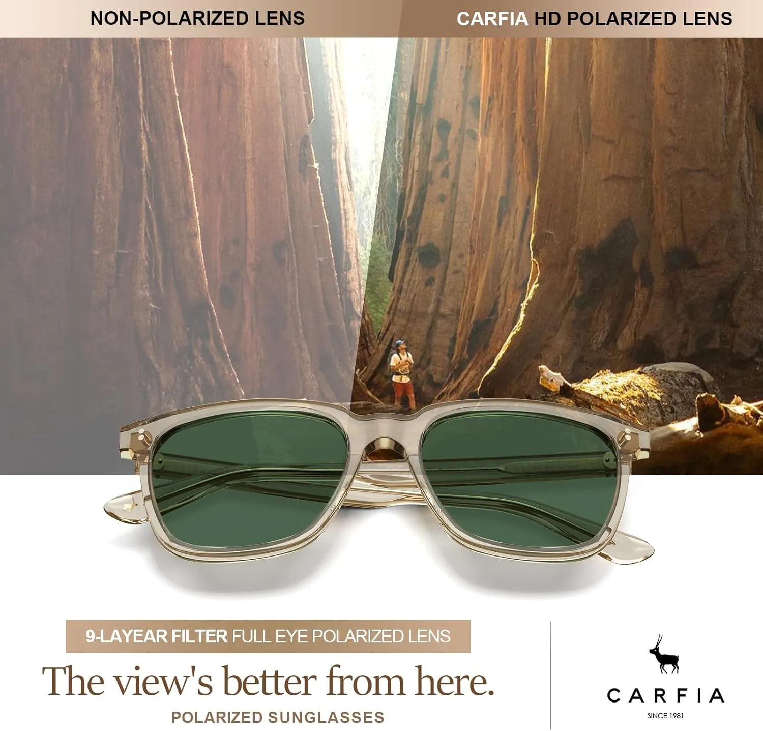 CARFIA Acetate Polarized Sunglasses for Men UV400 Protection Classic Retro Square Shades Driving Glasses