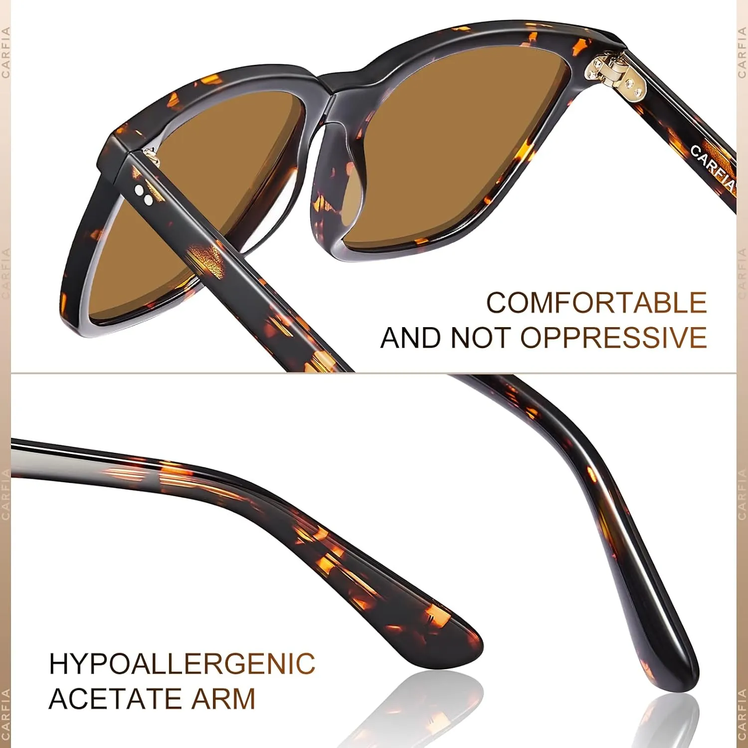 CARFIA Acetate Polarized Sunglasses for Men UV400 Protection Classic Retro Square Shades Driving Glasses