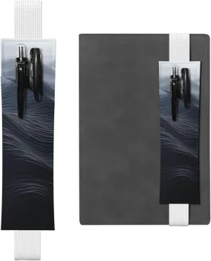 Deep Black Waves Elastic Band Pen Holder Detachable Pu Leather Pen Sleeve Pouch Journal Pencil Holder Pencil Case Office Supplies Gift For Hardcover Journals Notebooks Planners