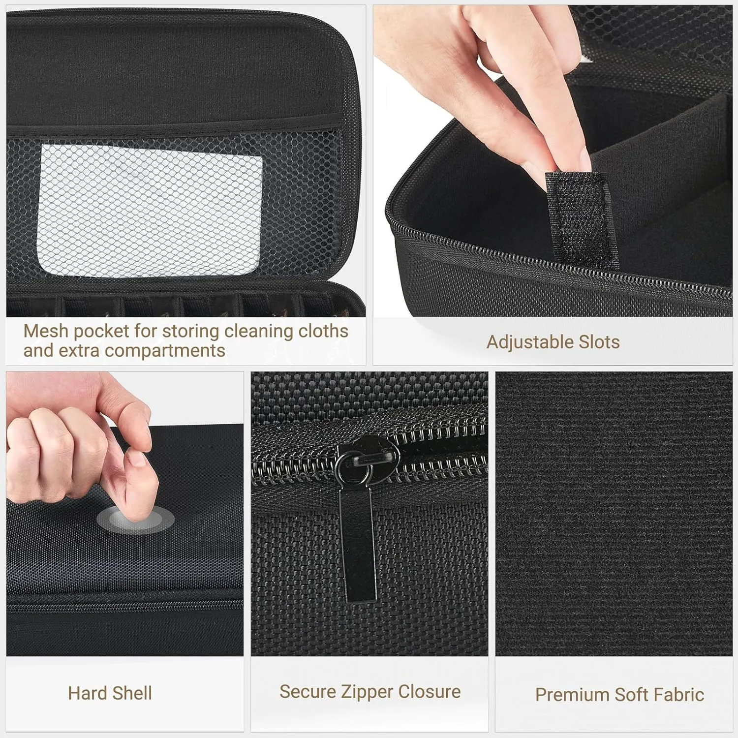 Mkono Travel Sunglasses Organizer Glasses Case Multiple Pairs with Adjustable Slots Portable Eyeglasses Case Storage Box for Men Women, Large, Black