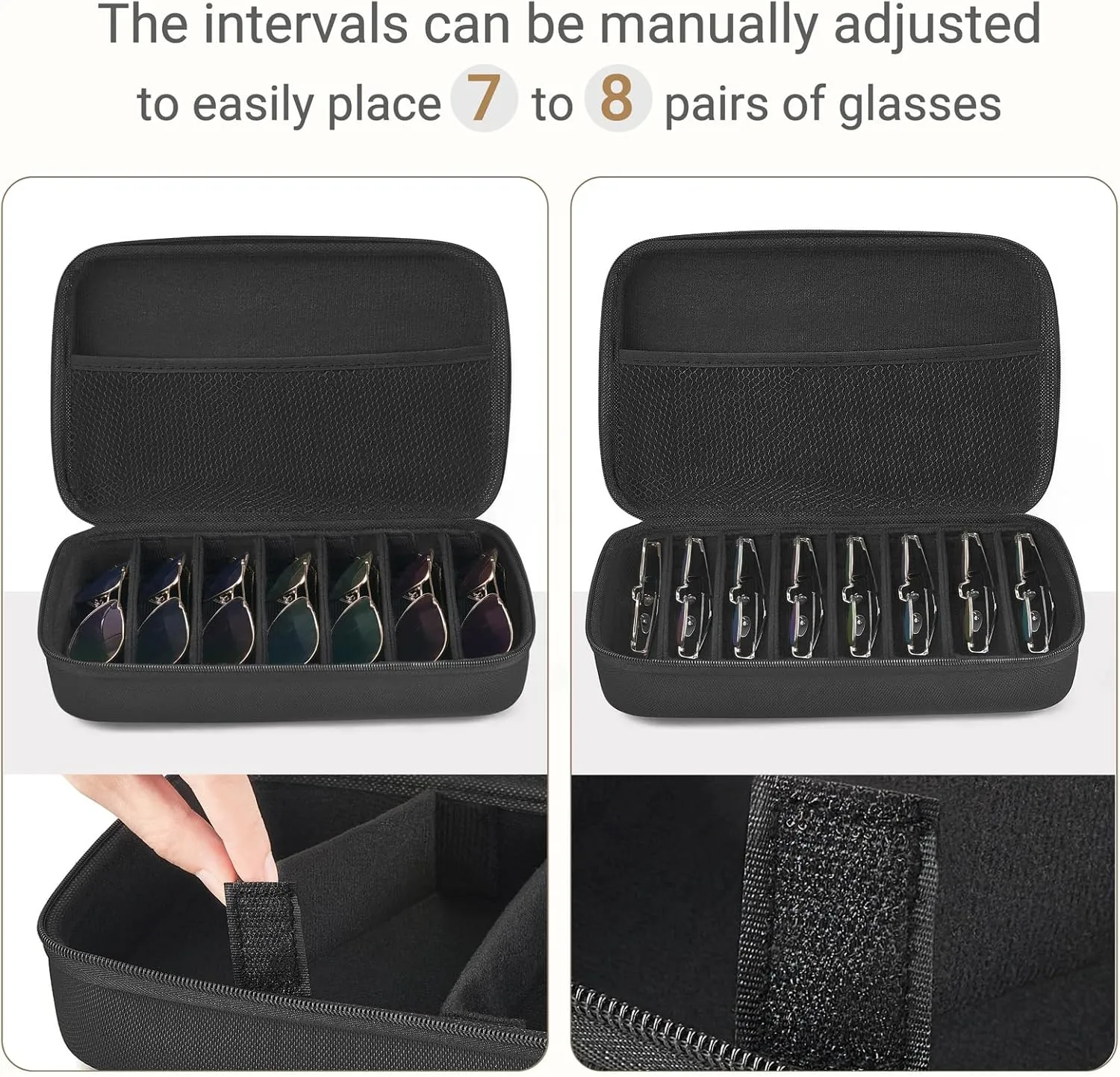 Mkono Travel Sunglasses Organizer Glasses Case Multiple Pairs with Adjustable Slots Portable Eyeglasses Case Storage Box for Men Women, Large, Black