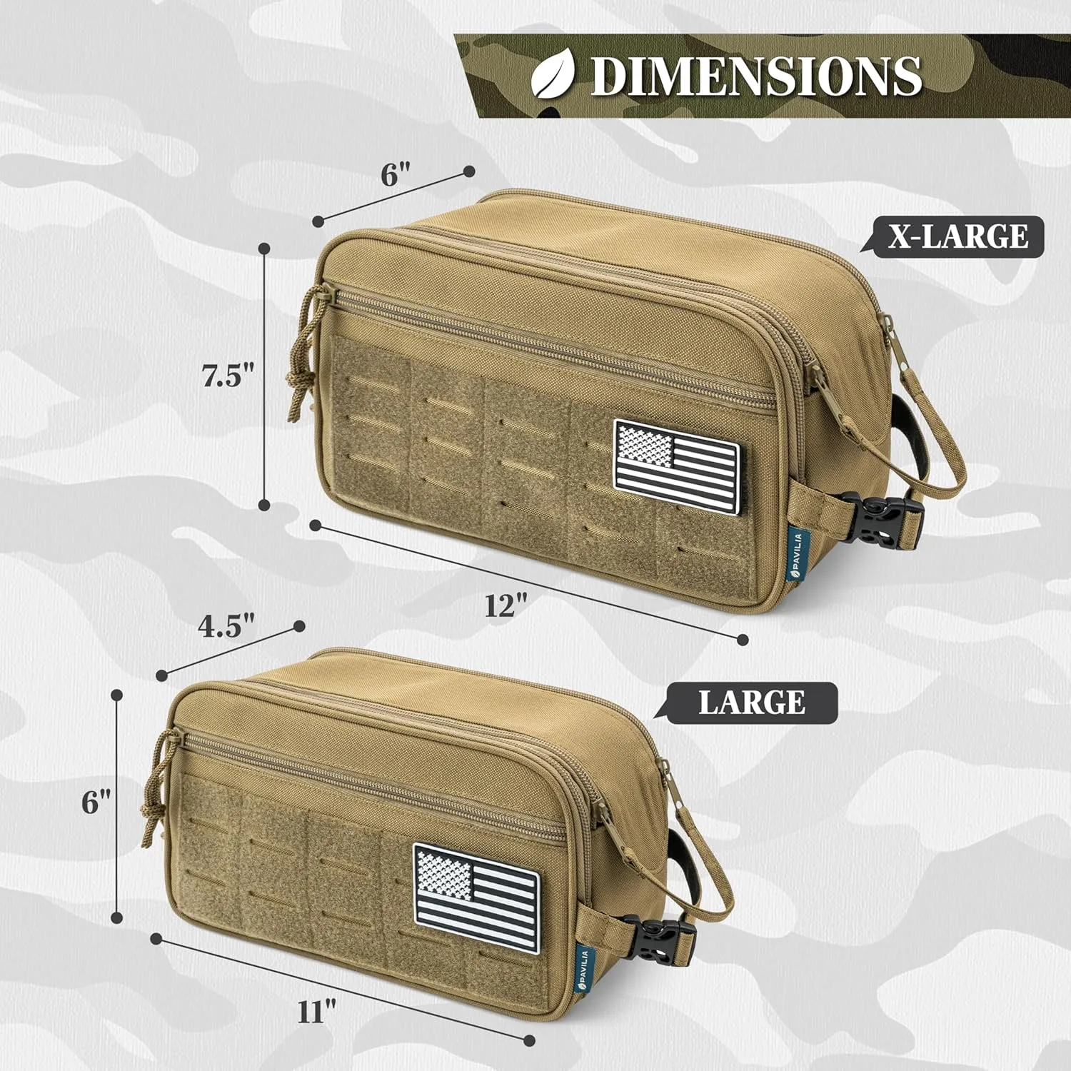 PAVILIA Tactical Toiletry Bag for Men, Hygiene Travel Bag, Military Dopp Kit, Water Resistant Molle Pouch, Mens Shaving Grooming Essentials, Bathroom Shower Toiletries Small Organizer Case, Tan Brown