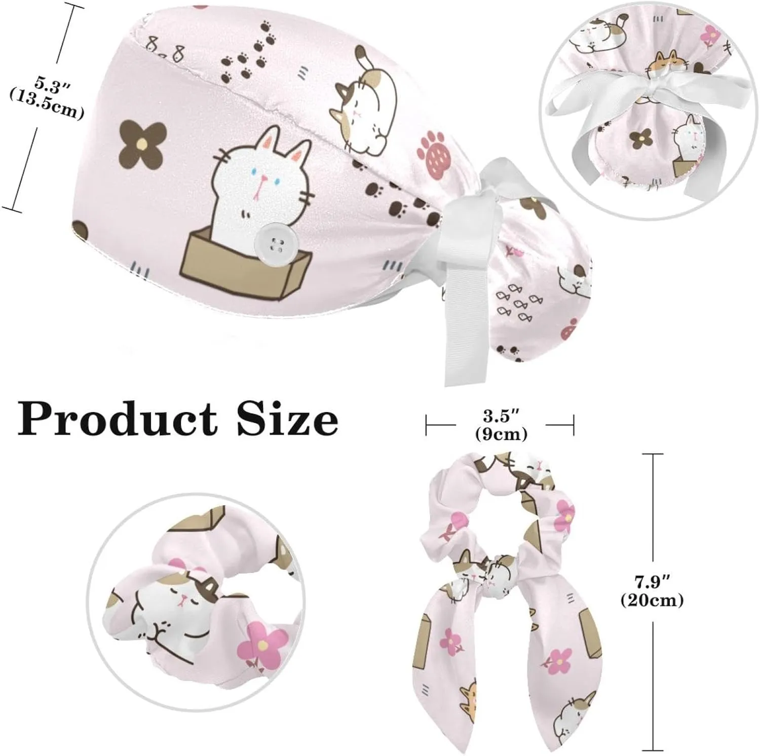 Scrub Cap with Scrunchies, Rainbow Working Hat Hair Cover, Elastic Bandage Tie Back Hats for Women
