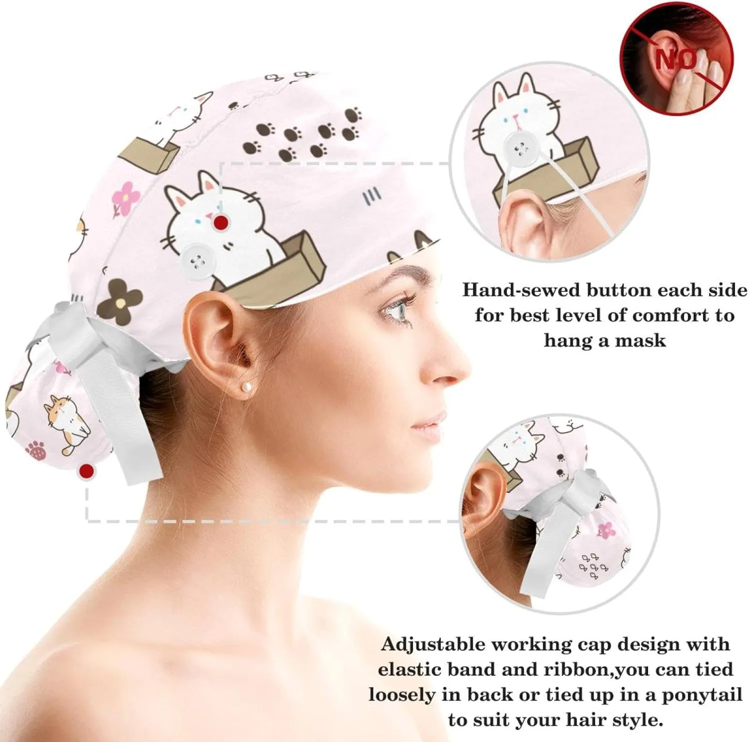 Scrub Cap with Scrunchies, Rainbow Working Hat Hair Cover, Elastic Bandage Tie Back Hats for Women