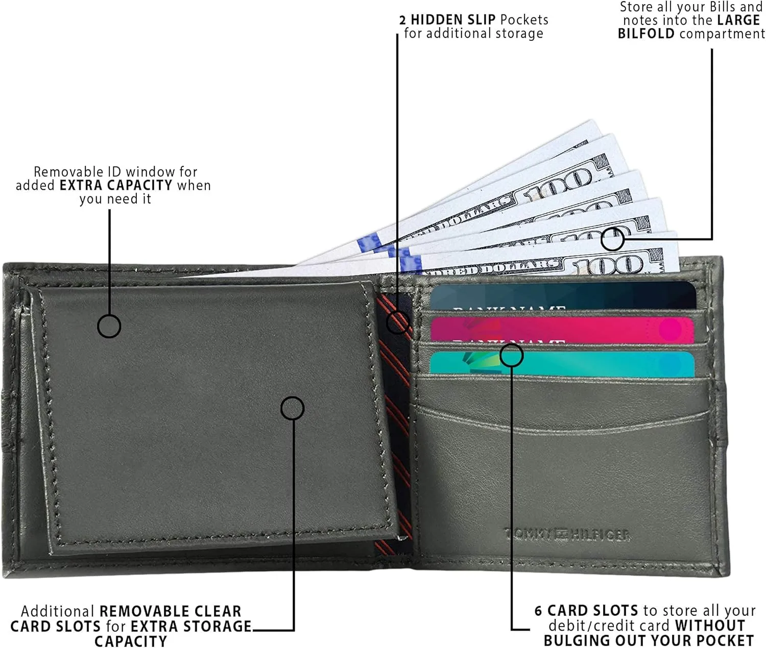 Tommy Hilfiger Men's Classic Bifold Wallet with ID Window and Multiple Card Slots