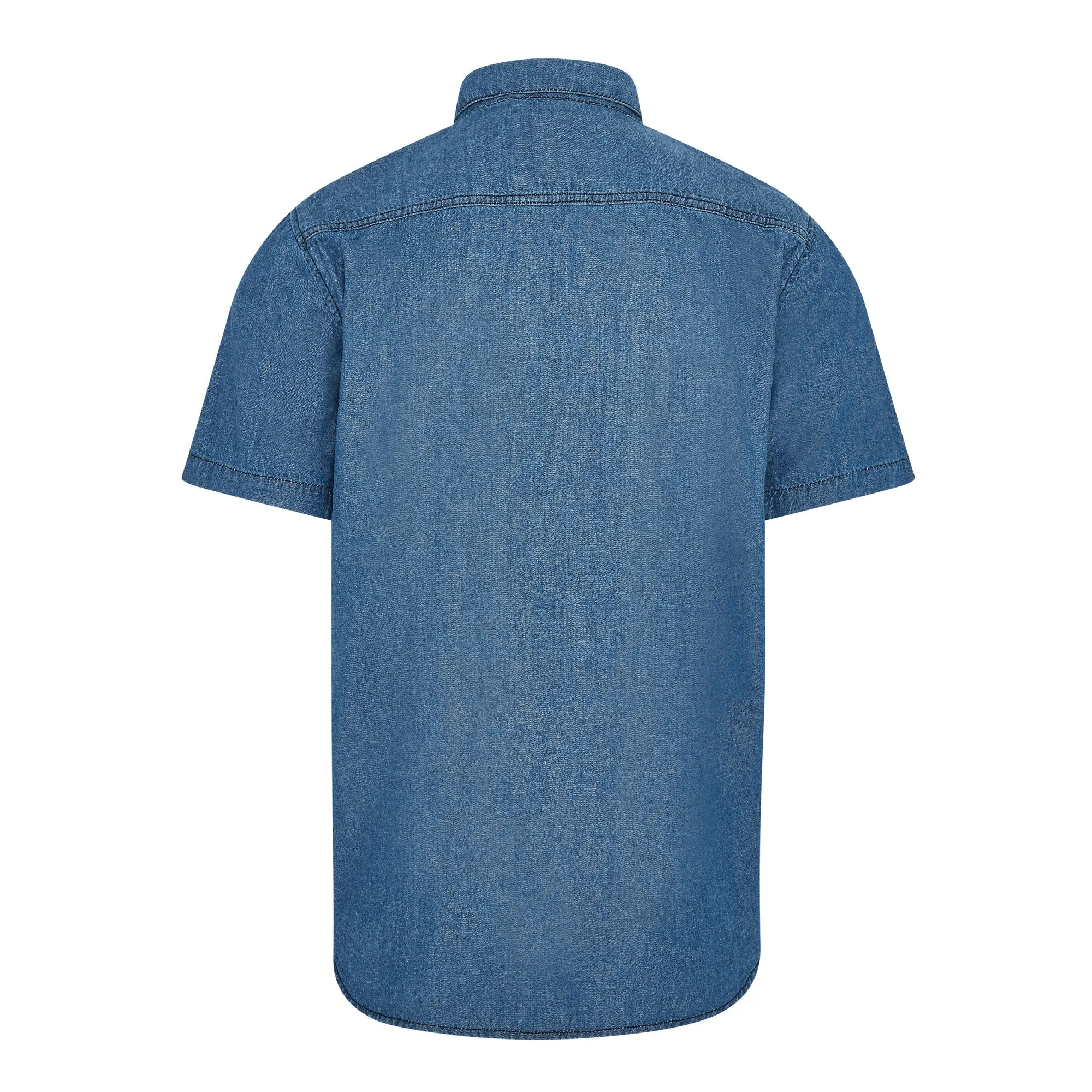 Troy mens short sleeve light weight denim shirt in Light wash