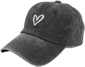 Women's Vintage Washed Baseball Cap Cute Heart Embroidered Sun Hat Adjustable Distressed Dad Caps UV Protection Summer Hats